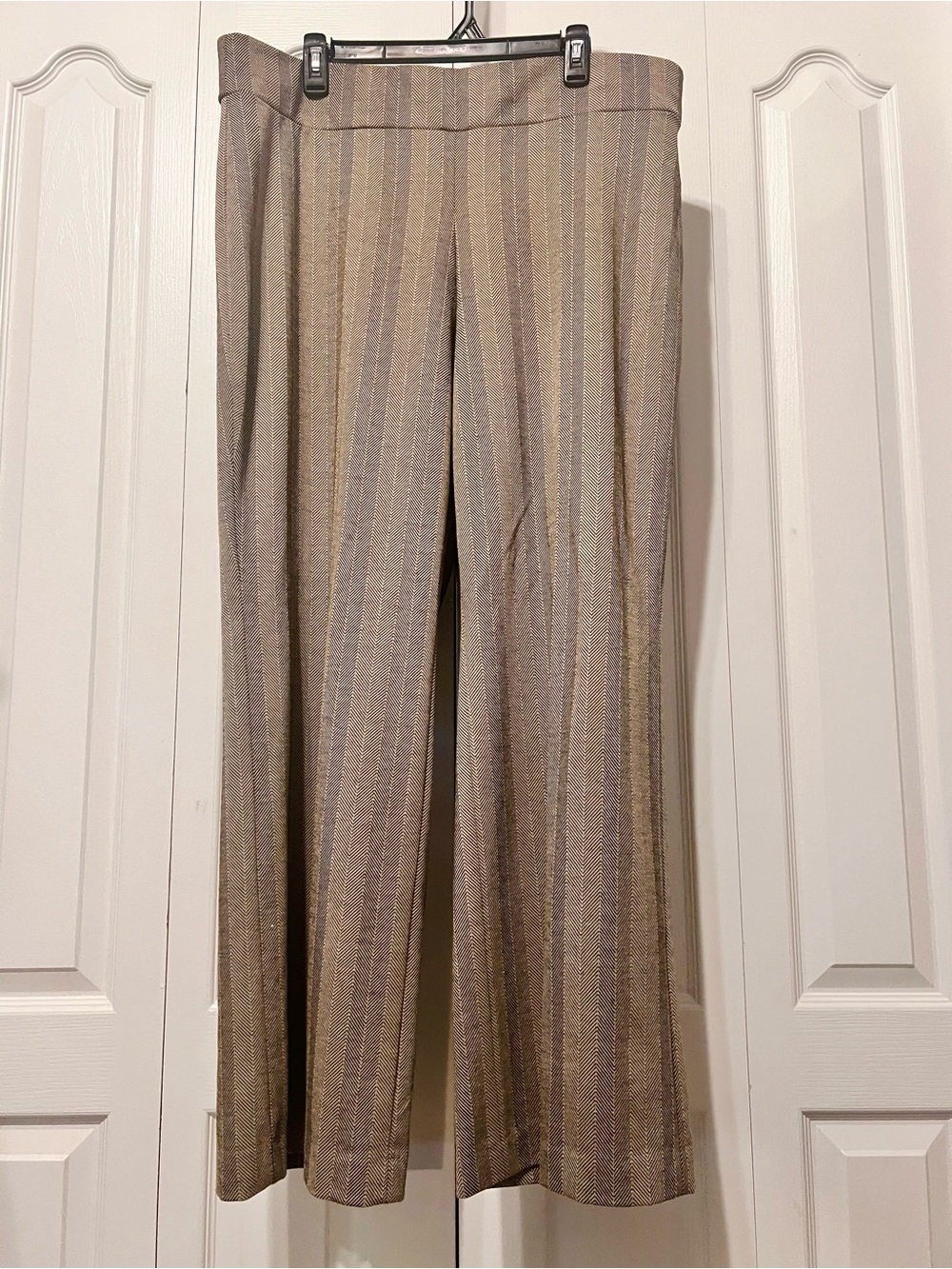 Anne Klein Brown/Tan Tweed Stretch Striped Wide-Leg Pants Dress Pull On Pants-XL